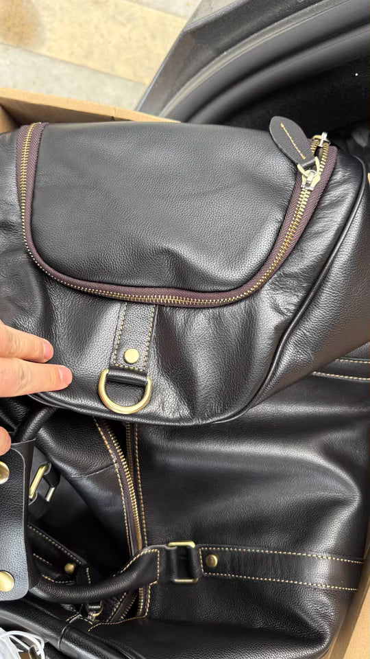 Men’s Full Grain Leather Travel Duffel, Large Crazy Horse Leather Carry-On Bag for Business, Leather Weekender, Camping & Short Trips