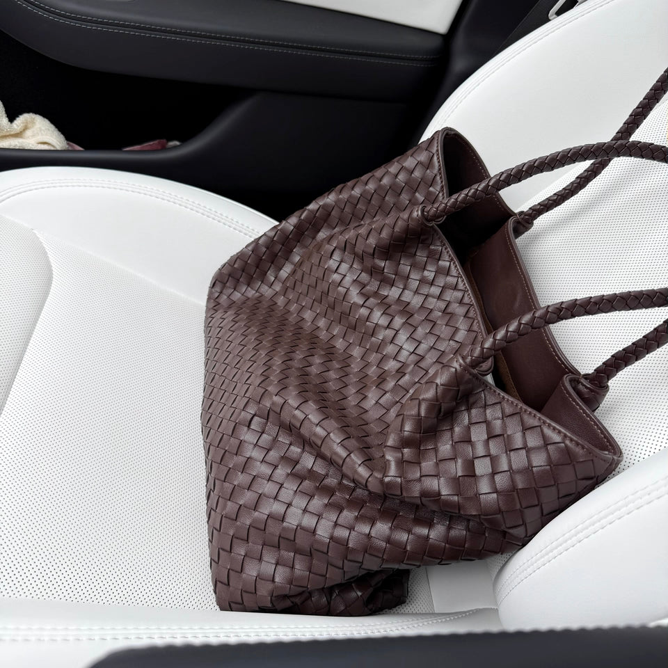 Italy Lambskin Leather Tote, Large Intrecciato Leather Bag, Classic Elegant Tote in Trendy, Designer Bag, Gift to Her