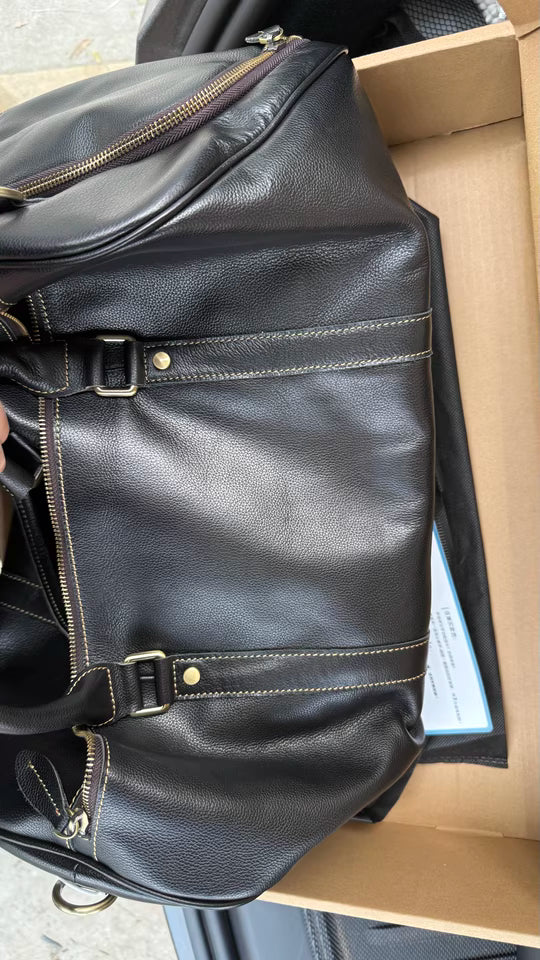 Men’s Full Grain Leather Travel Duffel, Large Crazy Horse Leather Carry-On Bag for Business, Leather Weekender, Camping & Short Trips