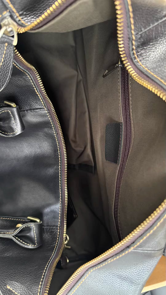 Men’s Full Grain Leather Travel Duffel, Large Crazy Horse Leather Carry-On Bag for Business, Leather Weekender, Camping & Short Trips