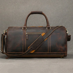 Handmade Full Grain Leather Duffle Bag with shoe Compartment Large Weekend Bag Vacation Holidays Travel Bag Best Men Gift Dark Brown