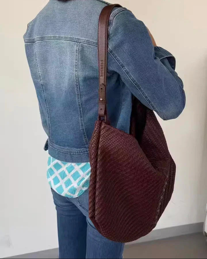 Handwoven Full Grain Leather Hobo Bag | Slouchy Large Shoulder Tote