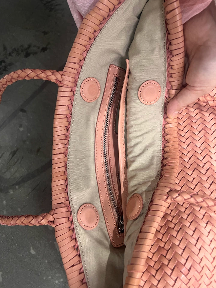 Handwoven Basket Tote Bag | Vegetable-Tanned Italian Cowhide Hand-Carry Bag | Minimalist Summer Commuter Style