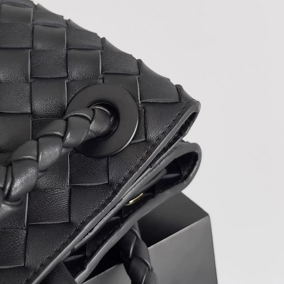 Lambskin Leather Knotted Intrecciato Shoulder Bag – Handwoven Woven Handbag | Metal Buckle, Lambskin Lining, 16 Colours
