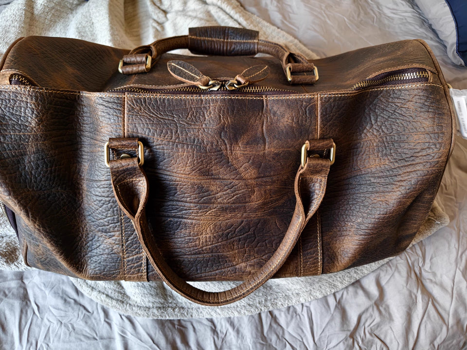 Men’s Full Grain Leather Travel Duffel, Large Crazy Horse Leather Carry-On Bag for Business, Leather Weekender, Camping & Short Trips