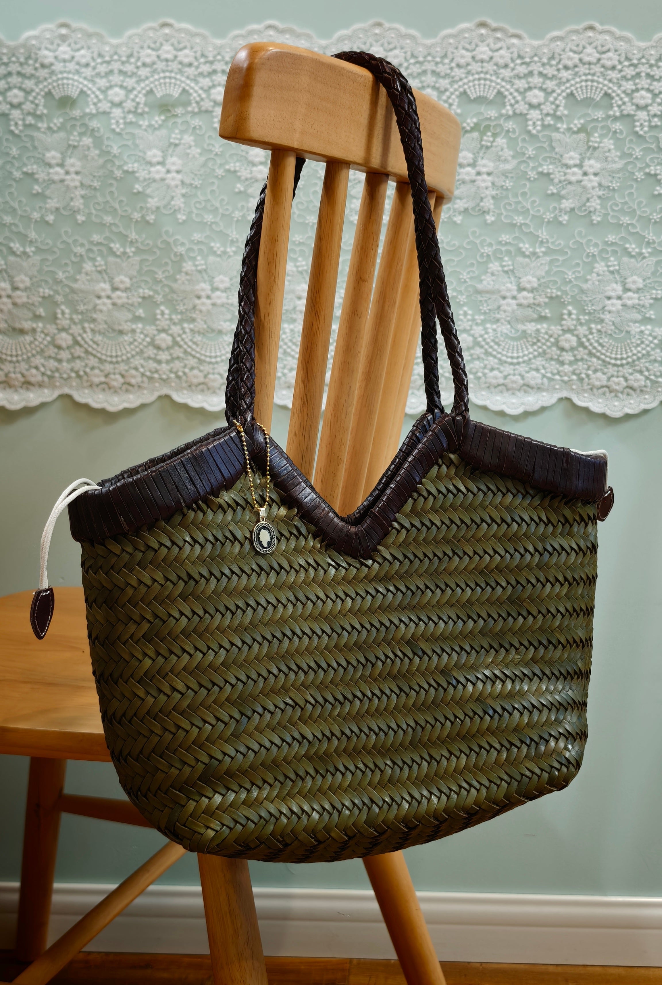 Handwoven Full Grain Cowhide Leather Basket Tote | V-Cut Rim Leather Shoulder Bag | Summer Beach Bag in Two Sizes