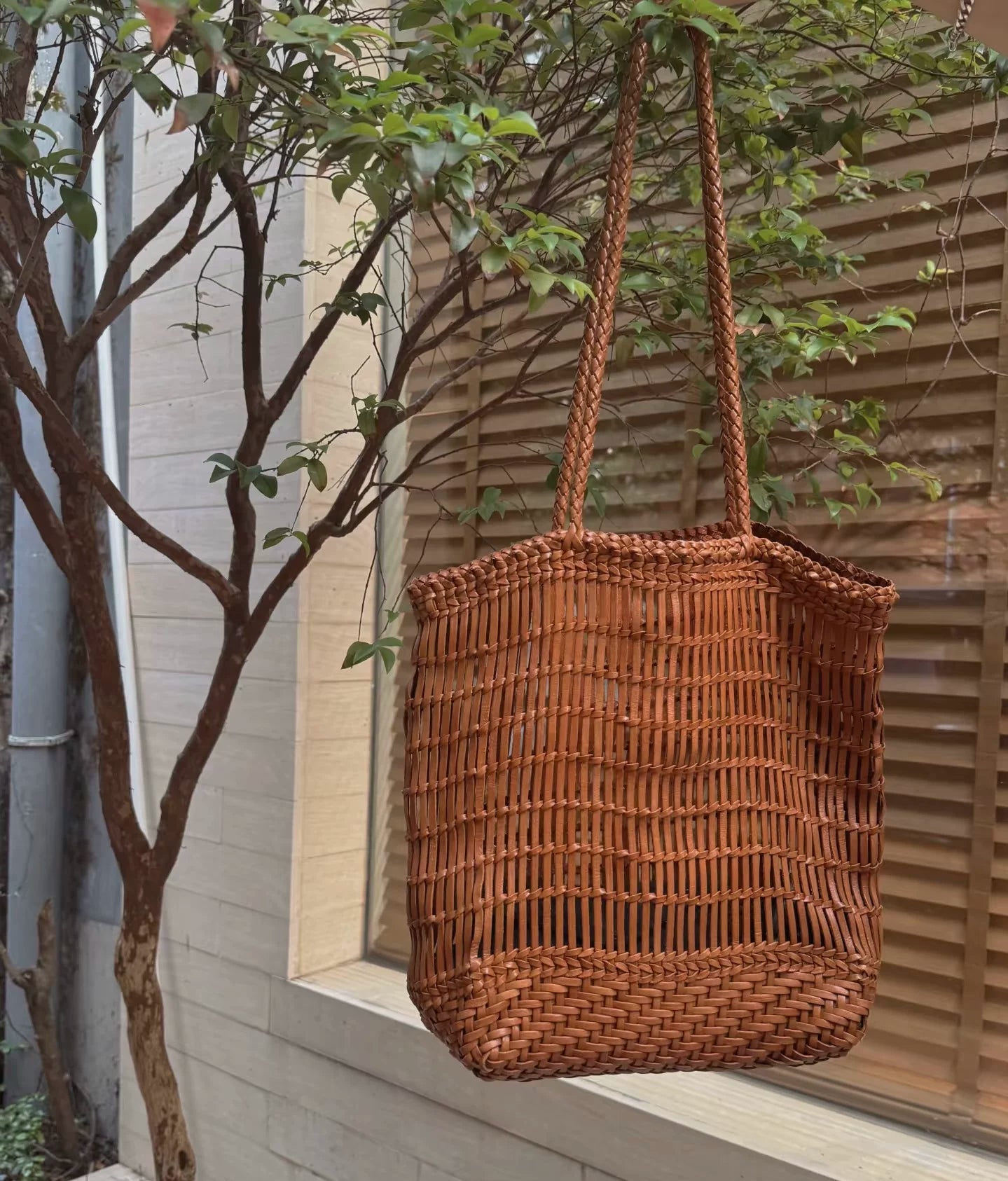 Handwoven Leather Tote Bag | Full Grain Cowhide Open Weave Shoulder Bag | Large Basket Tote | Boho Leather Handbag