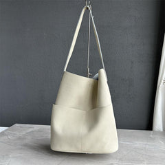 Oak Cowhide Leather Tote Bag ｜ Women Handcrafted Soft Leather Bucket Bag ｜ Minimalist Tote, Two Front Pockets Bag｜Cloud Oslo Laptop Bag