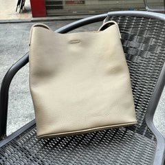 Oak Cowhide Leather Tote Bag ｜ Women Handcrafted Soft Leather Bucket Bag ｜ Minimalist Tote, Two Front Pockets Bag｜Cloud Oslo Laptop Bag
