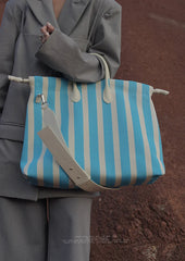 Olive & Espresso Striped Canvas Oxford Large Tote with Leather Accents | Elegant Shopper's Handbag with Crossbody Option, Women Laptop Bag