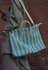 Olive & Espresso Striped Canvas Oxford Large Tote with Leather Accents | Elegant Shopper's Handbag with Crossbody Option, Women Laptop Bag