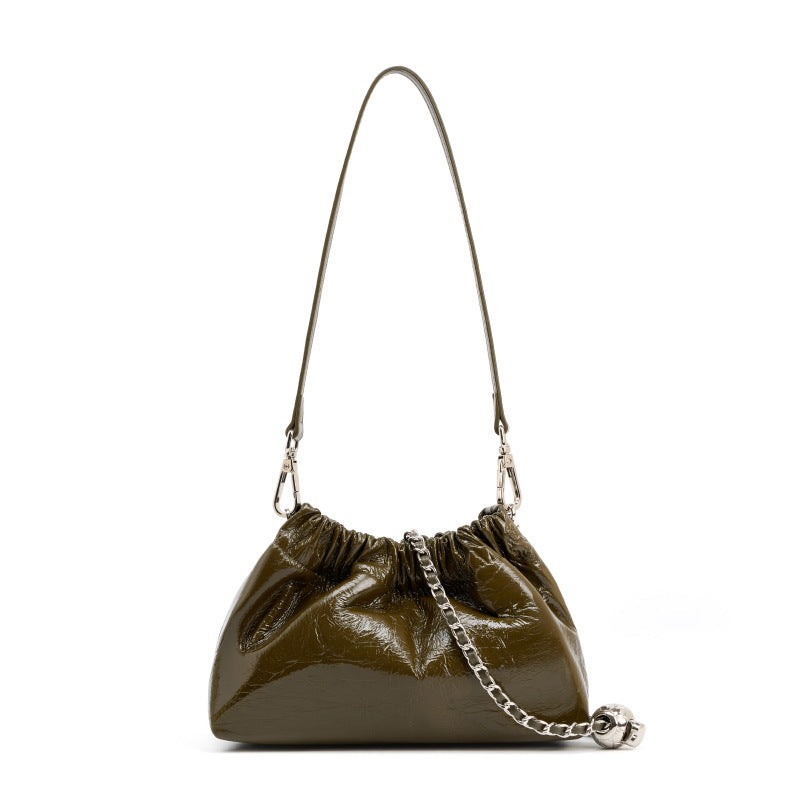 Pleated Cloud Chain Bag | Cowhide Small Silver Ball Minimalist Crossbody Bag