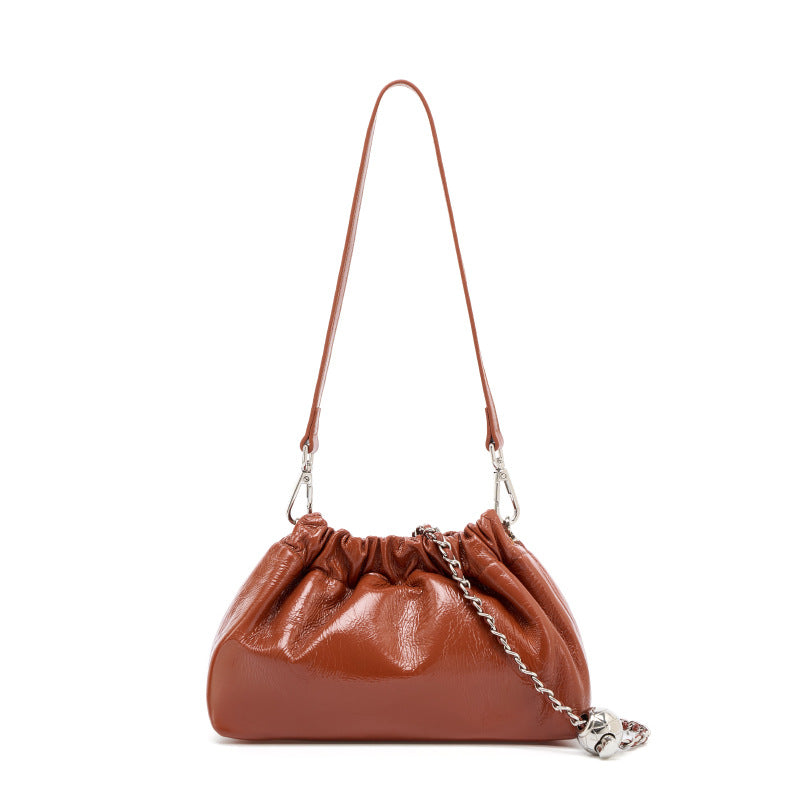 Pleated Cloud Chain Bag | Cowhide Small Silver Ball Minimalist Crossbody Bag