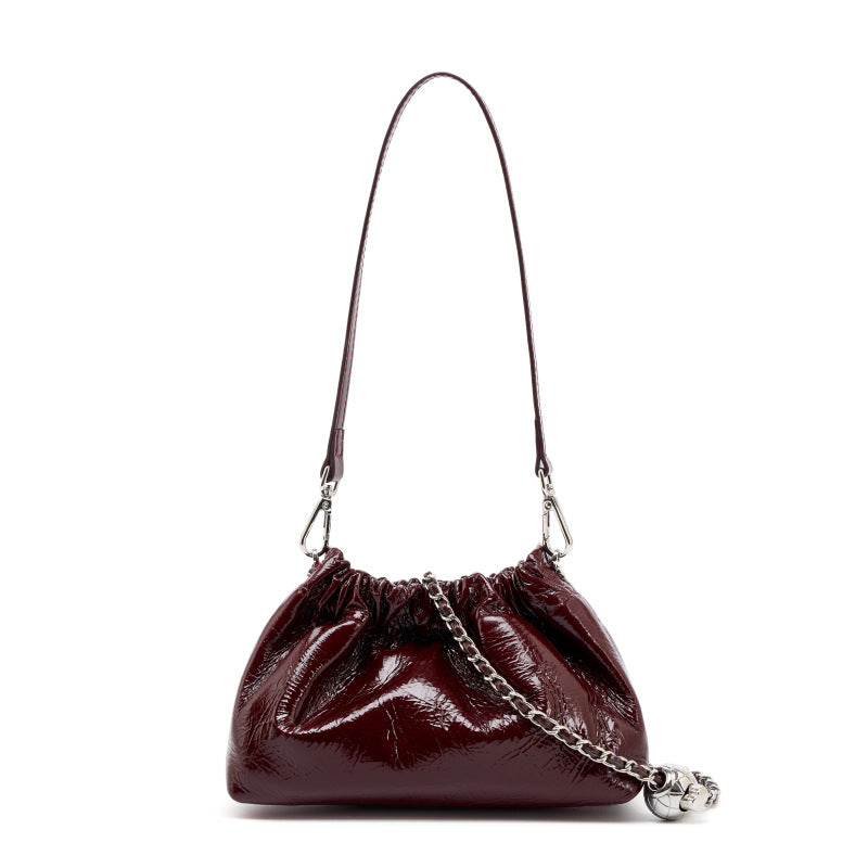 Pleated Cloud Chain Bag | Cowhide Small Silver Ball Minimalist Crossbody Bag