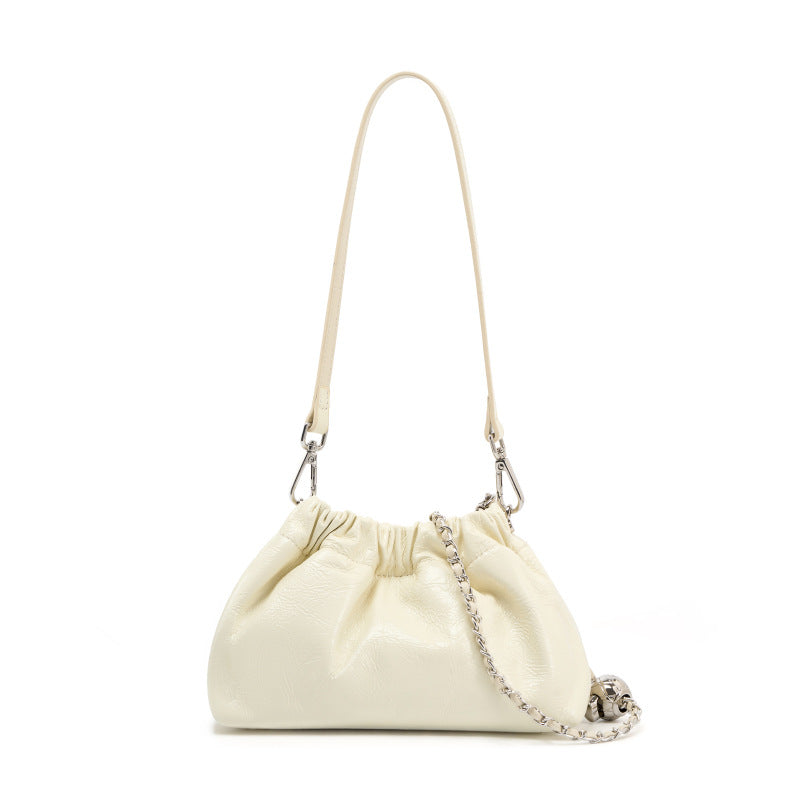 Pleated Cloud Chain Bag | Cowhide Small Silver Ball Minimalist Crossbody Bag