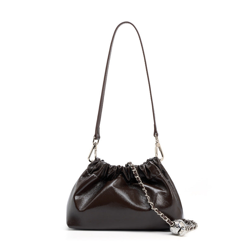 Pleated Cloud Chain Bag | Cowhide Small Silver Ball Minimalist Crossbody Bag