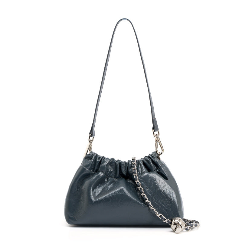 Pleated Cloud Chain Bag | Cowhide Small Silver Ball Minimalist Crossbody Bag