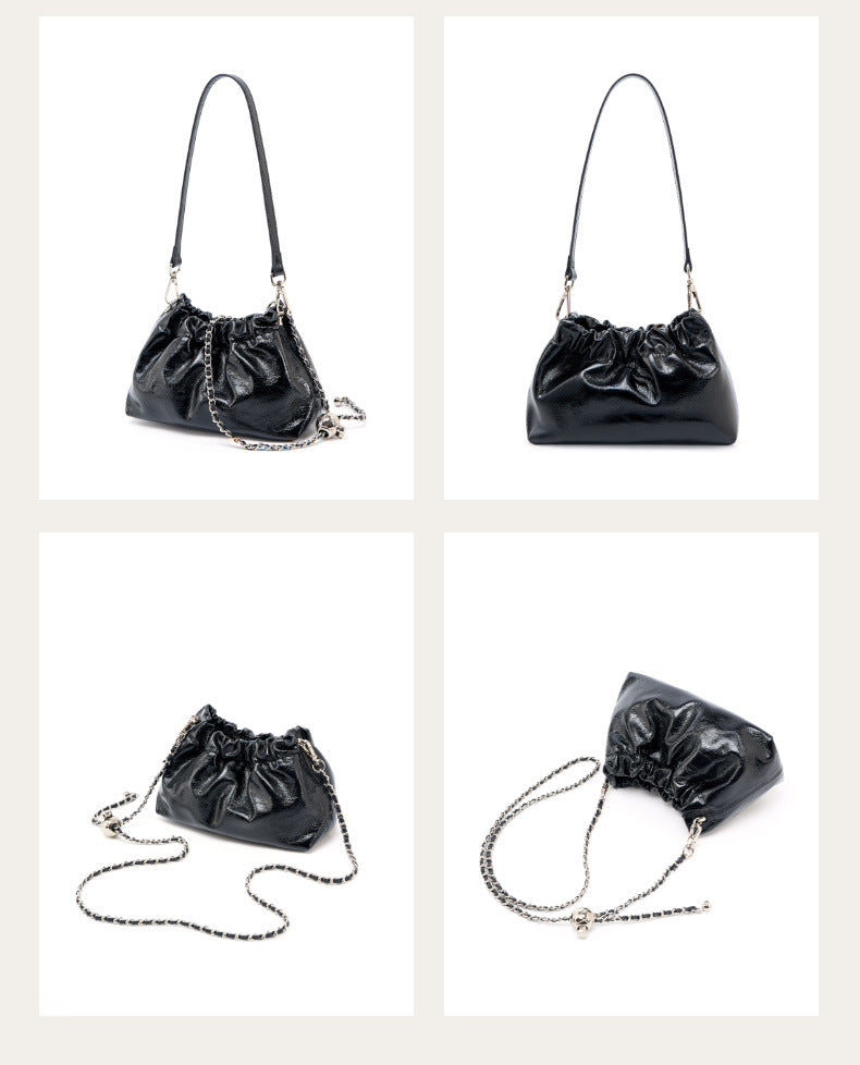 Pleated Cloud Chain Bag | Cowhide Small Silver Ball Minimalist Crossbody Bag