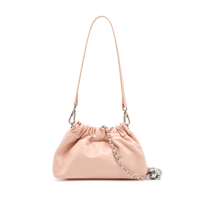 Pleated Cloud Chain Bag | Cowhide Small Silver Ball Minimalist Crossbody Bag