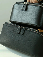 Premium Full-Grain Pebbled Leather Toiletry & Makeup Bag – Minimalist Design Travel-Ready Organiser For Women
