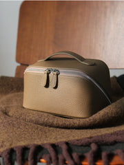 Premium Full-Grain Pebbled Leather Toiletry & Makeup Bag – Minimalist Design Travel-Ready Organiser For Women