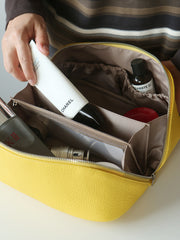 Premium Full-Grain Pebbled Leather Toiletry & Makeup Bag – Minimalist Design Travel-Ready Organiser For Women