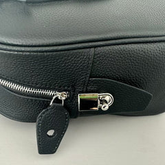 Premium Genuine Leather Bowling Bag, Minimalist Lock-Top Pebbled Leather Boston Shoulder & Crossbody Bag for Women
