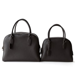 Premium Genuine Leather Bowling Bag, Minimalist Lock-Top Pebbled Leather Boston Shoulder & Crossbody Bag for Women