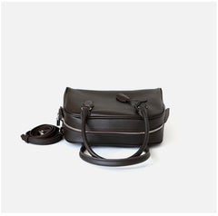 Premium Genuine Leather Bowling Bag, Minimalist Lock-Top Pebbled Leather Boston Shoulder & Crossbody Bag for Women
