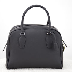 Premium Genuine Leather Bowling Bag, Minimalist Lock-Top Pebbled Leather Boston Shoulder & Crossbody Bag for Women