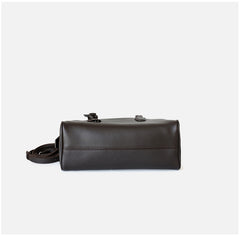 Premium Genuine Leather Bowling Bag, Minimalist Lock-Top Pebbled Leather Boston Shoulder & Crossbody Bag for Women