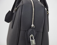 Premium Genuine Leather Bowling Bag, Minimalist Lock-Top Pebbled Leather Boston Shoulder & Crossbody Bag for Women