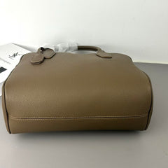 Premium Genuine Leather Bowling Bag, Minimalist Lock-Top Pebbled Leather Boston Shoulder & Crossbody Bag for Women