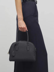 Premium Genuine Leather Bowling Bag, Minimalist Lock-Top Pebbled Leather Boston Shoulder & Crossbody Bag for Women