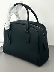 Premium Genuine Leather Bowling Bag, Minimalist Lock-Top Pebbled Leather Boston Shoulder & Crossbody Bag for Women