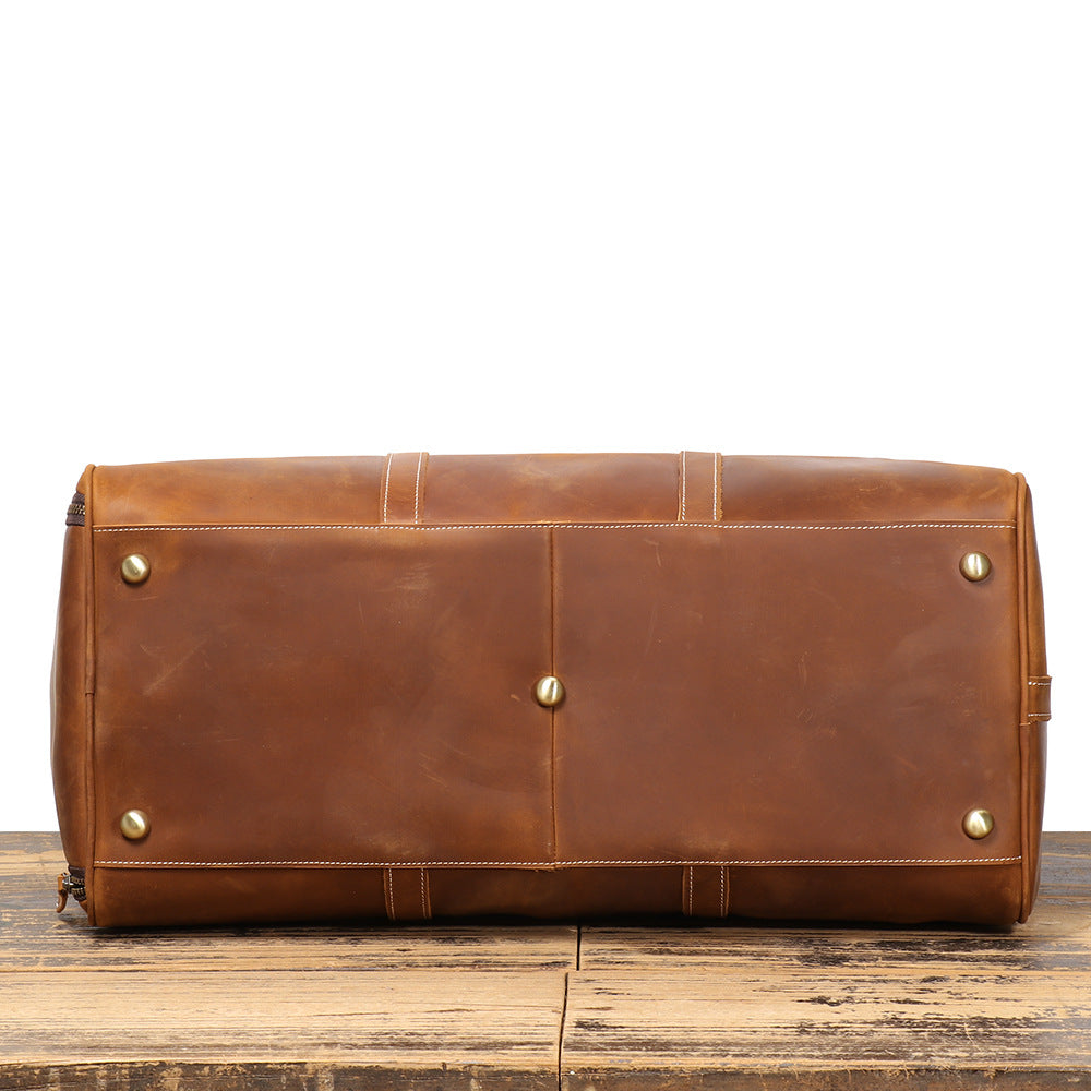 Premium Handmade Crazy Horse Leather Travel Duffle Bag Women & Men | Large Full Grain Leather Weekender Bag, Travel Tote with Trolley Sleeve