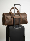 Crazy Horse Full Grain Leather Travel Duffle Bag with Trolley Sleeve | Weekender Tote for Men & Women