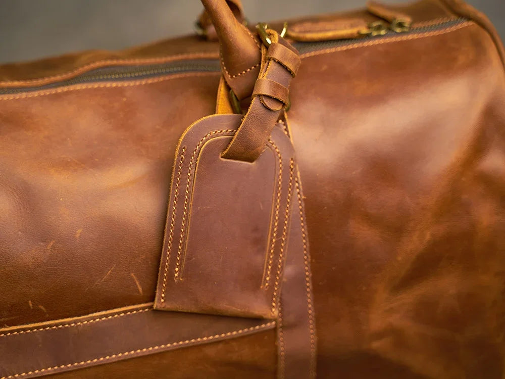 Alexel Crafts Premium Handmade Crazy Horse Leather Travel Duffle Bag with Trolley Sleeve, product view 14