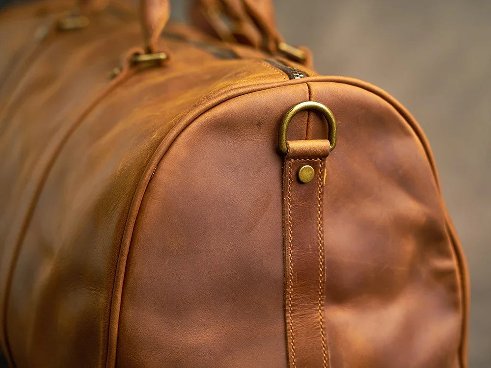 Alexel Crafts Premium Handmade Crazy Horse Leather Travel Duffle Bag with Trolley Sleeve, product view 16