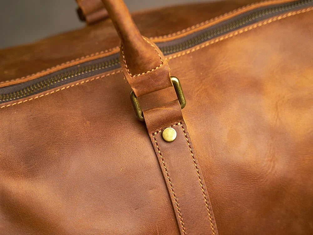 Alexel Crafts Premium Handmade Crazy Horse Leather Travel Duffle Bag with Trolley Sleeve, product view 17