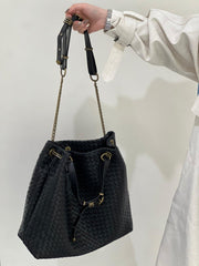 Premium Handwoven Lambskin Tote Bag | Handcrafted Vintage Lock Drawstring Spacious & Versatile Shoulder Bag, Lambskin Shopper