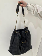 Premium Handwoven Lambskin Tote Bag | Handcrafted Vintage Lock Drawstring Spacious & Versatile Shoulder Bag, Lambskin Shopper
