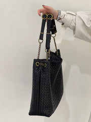 Premium Handwoven Lambskin Tote Bag | Handcrafted Vintage Lock Drawstring Spacious & Versatile Shoulder Bag, Lambskin Shopper