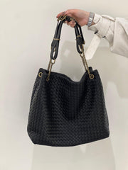 Premium Handwoven Lambskin Tote Bag | Handcrafted Vintage Lock Drawstring Spacious & Versatile Shoulder Bag, Lambskin Shopper