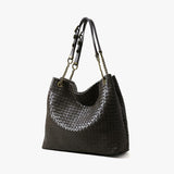 Premium Handwoven Lambskin Tote Bag | Handcrafted Vintage Lock Drawstring Spacious & Versatile Shoulder Bag, Lambskin Shopper