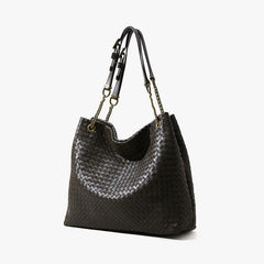 Premium Handwoven Lambskin Tote Bag | Handcrafted Vintage Lock Drawstring Spacious & Versatile Shoulder Bag, Lambskin Shopper