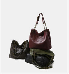 Premium Handwoven Lambskin Tote Bag | Handcrafted Vintage Lock Drawstring Spacious & Versatile Shoulder Bag, Lambskin Shopper