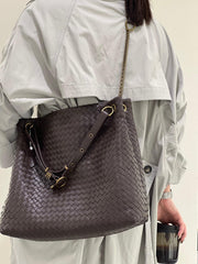 Premium Handwoven Lambskin Tote Bag | Handcrafted Vintage Lock Drawstring Spacious & Versatile Shoulder Bag, Lambskin Shopper