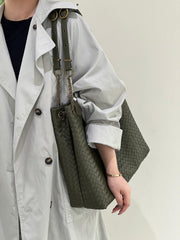 Premium Handwoven Lambskin Tote Bag | Handcrafted Vintage Lock Drawstring Spacious & Versatile Shoulder Bag, Lambskin Shopper