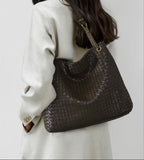 Premium Handwoven Lambskin Tote Bag | Handcrafted Vintage Lock Drawstring Spacious & Versatile Shoulder Bag, Lambskin Shopper